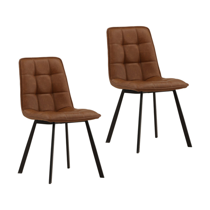 Izel Faux Leather Dining Chairs, Set of 2, Brown and Black, three-quarter studio view