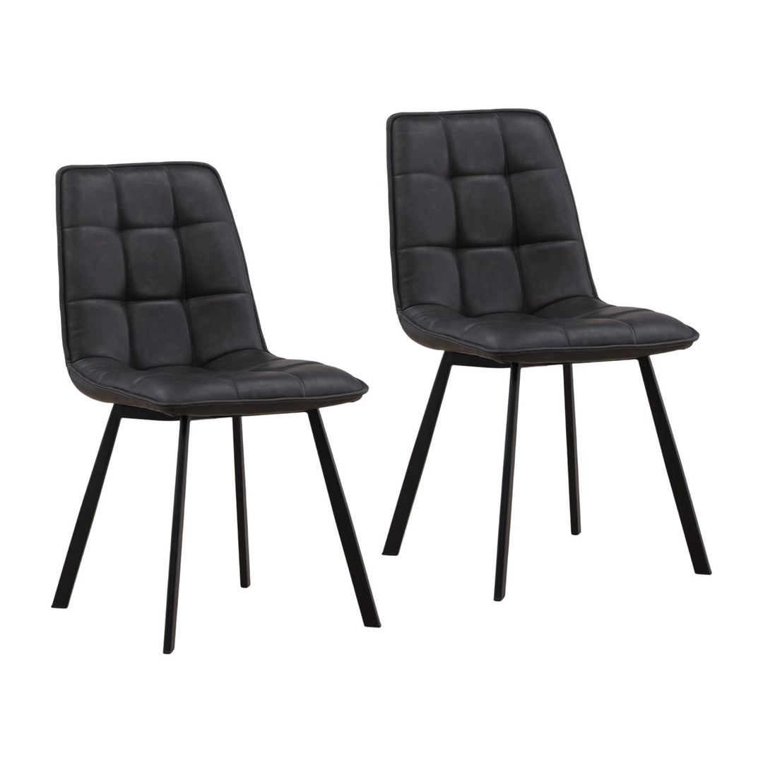 Izel Faux Leather Dining Chairs, Set of 2, Charcoal and Black, three-quarter studio view