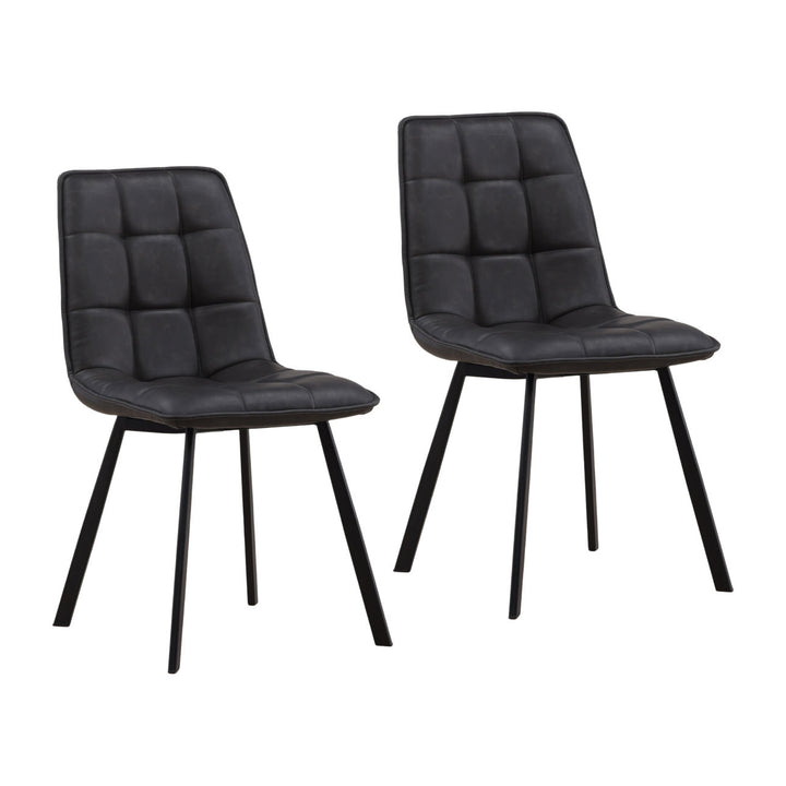 Izel Faux Leather Dining Chairs, Set of 2, Charcoal and Black, three-quarter studio view