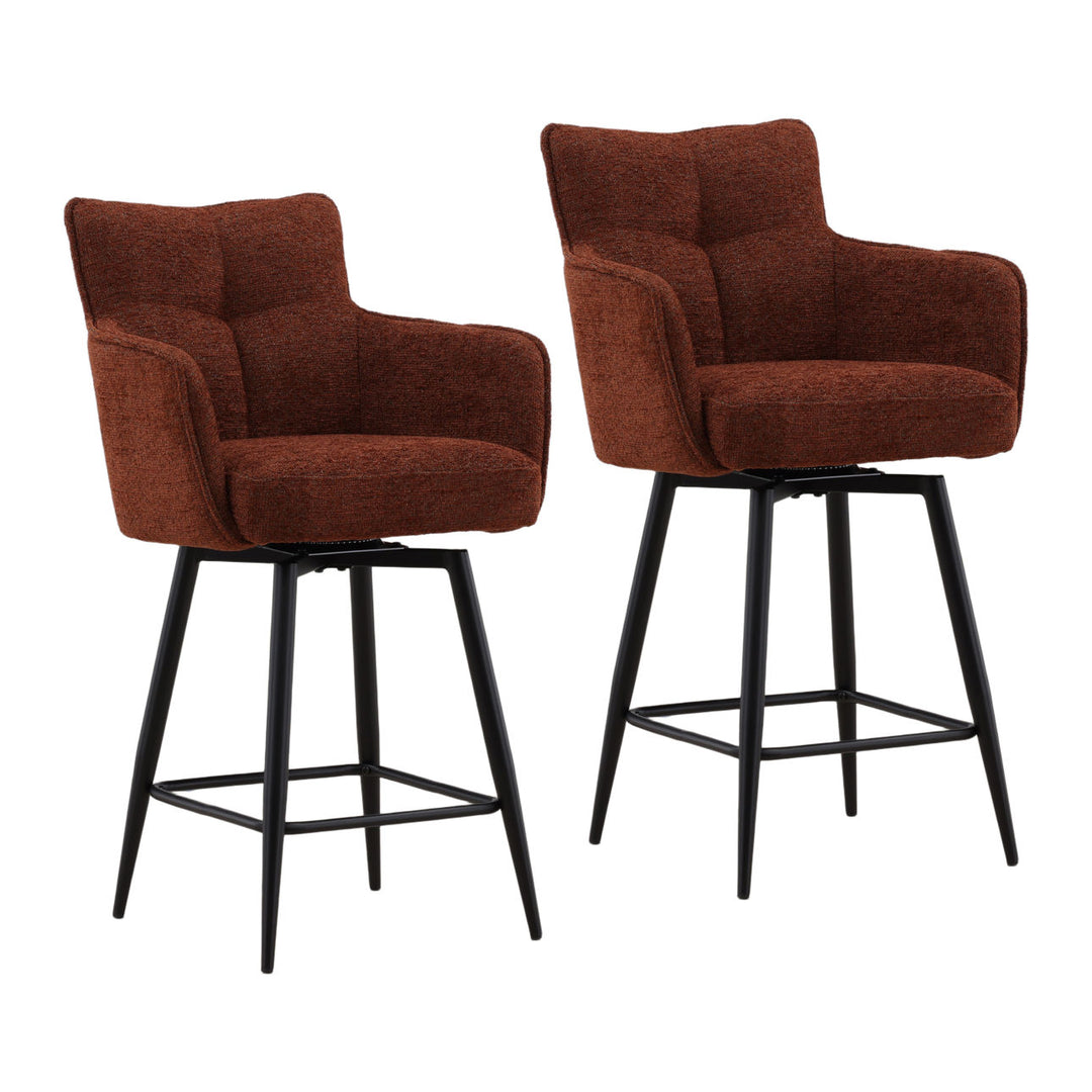 Adelina Burgundy Chenille Counter Stools Set of 2, three-quarter studio view