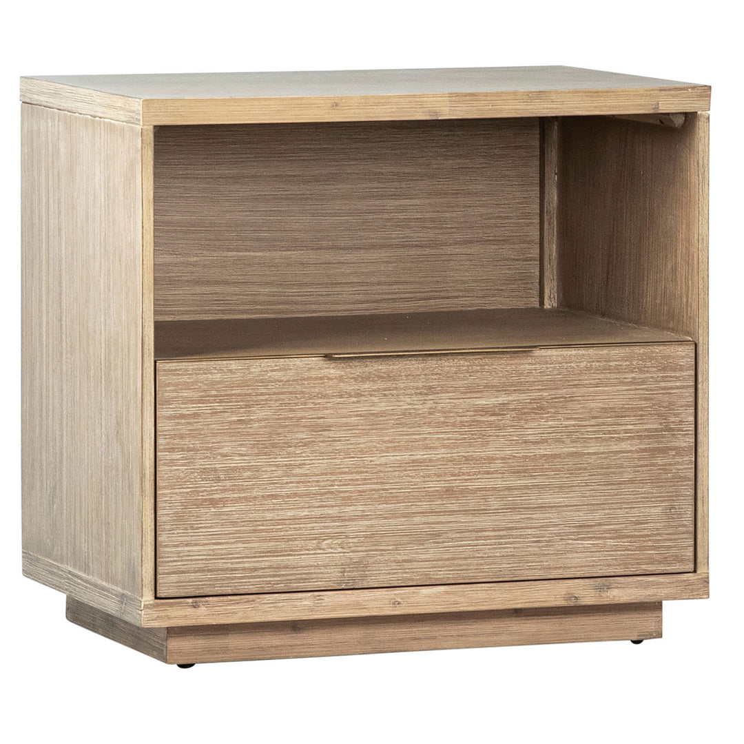 Juliet Solid Acacia Nightstand, three-quarter studio view