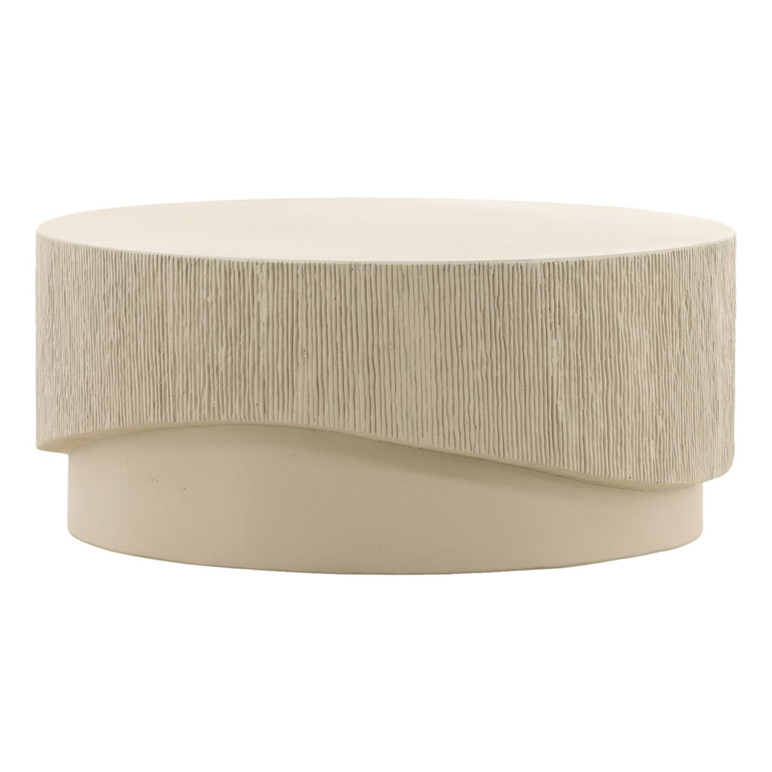 Mira Cream Outdoor Coffee Table, three-quarter studio view