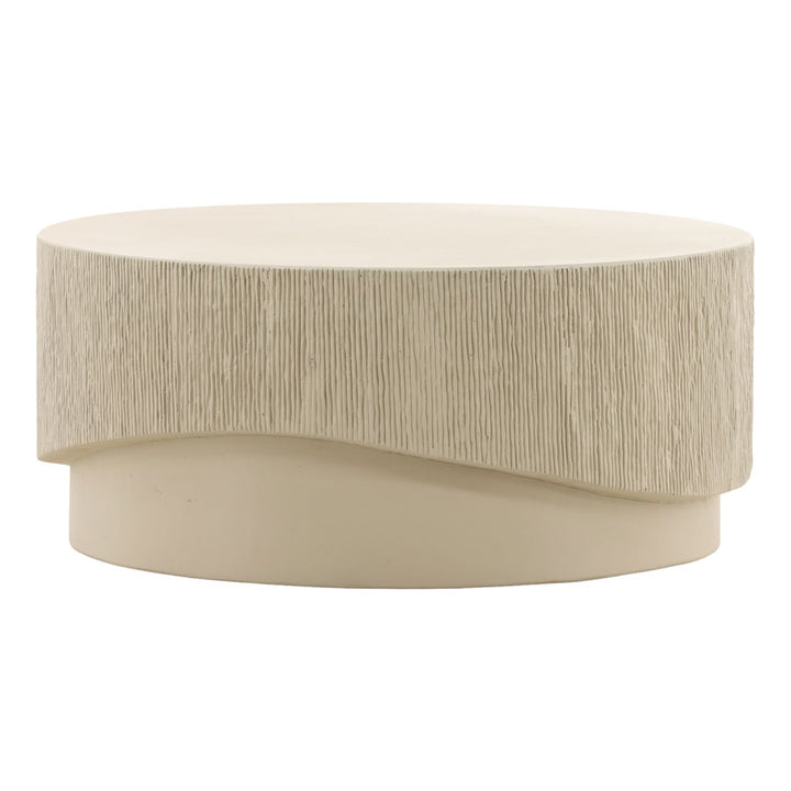 Mira Cream Outdoor Coffee Table, three-quarter studio view