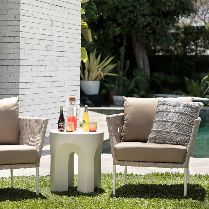 Cressa Ivory Outdoor Side Table, manufacturer lifestyle setting