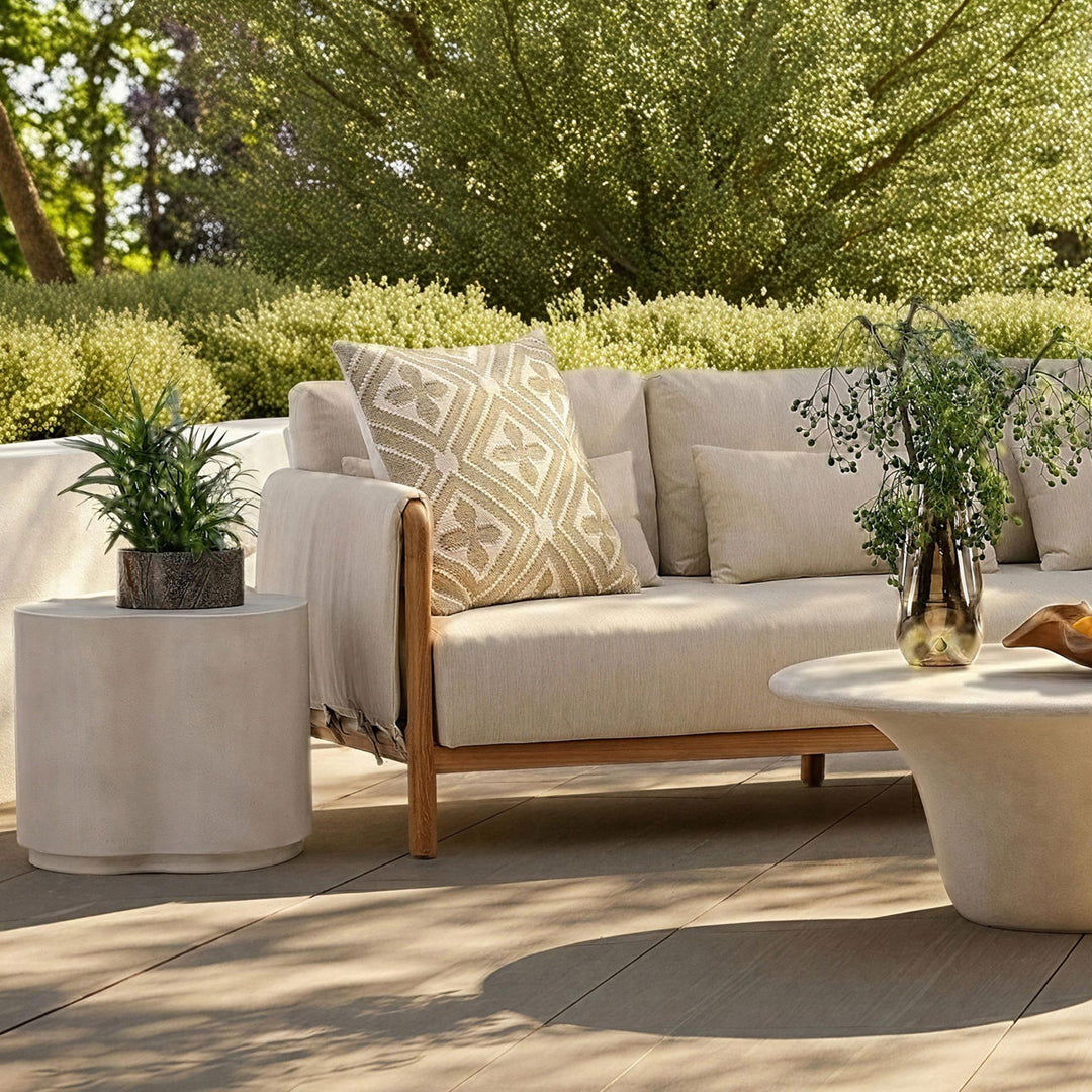 Xena Concrete Outdoor Side Table, 21.5" W × 22" H, manufacturer lifestyle setting