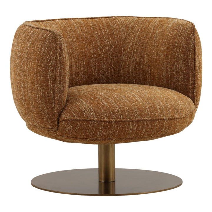 Aislin Upholstered Metal Base Swivel Chair, Mustard, three-quarter studio view