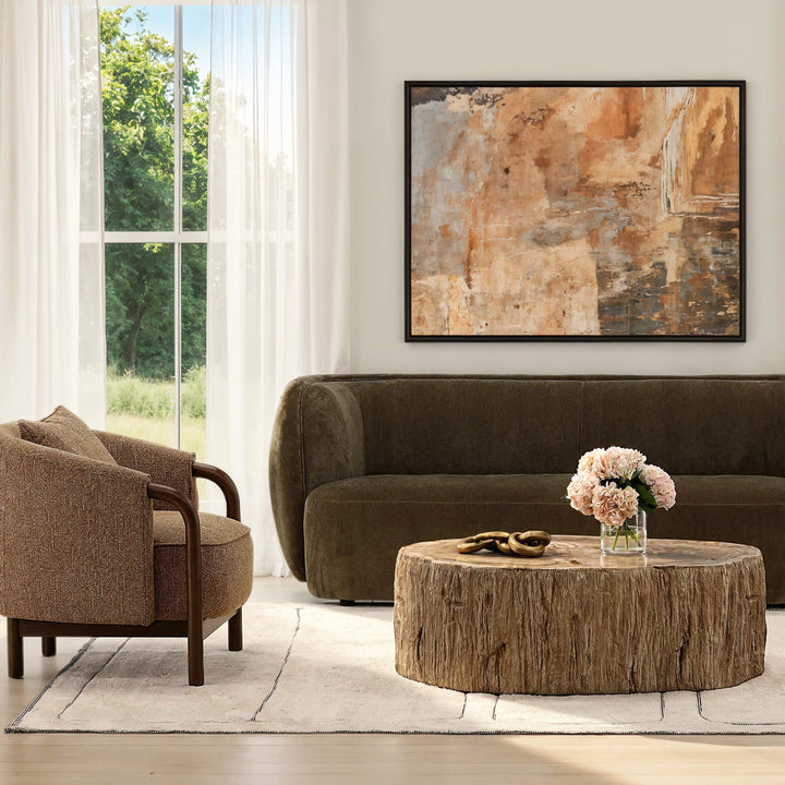 Rimell Brown Chenille Oak Veneer Lounge Chair, lifestyle view