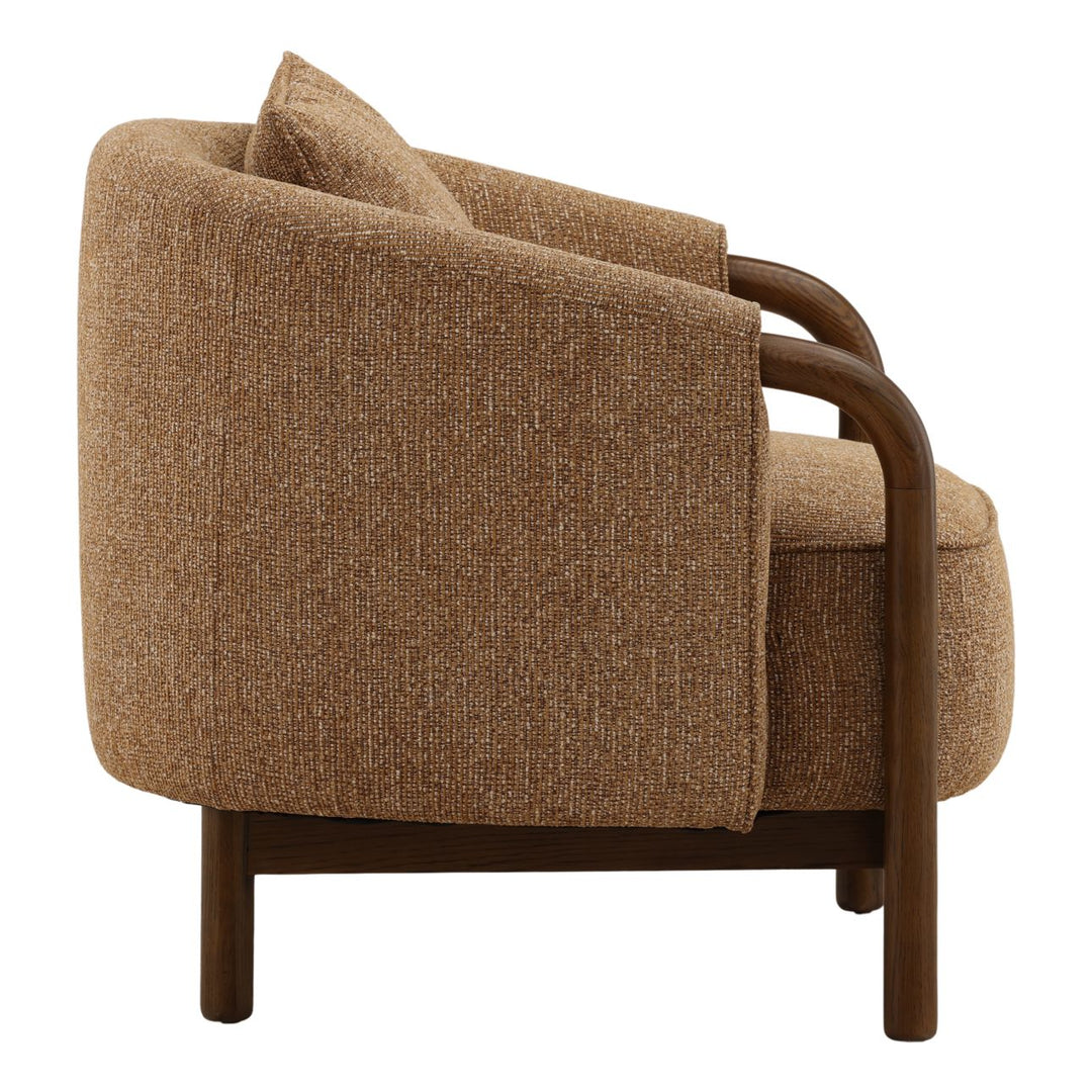 Rimell Brown Chenille Oak Veneer Lounge Chair, profile view