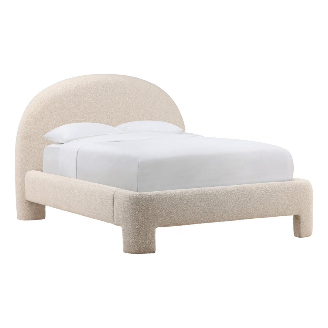 Amira Cream Performance Boucle Bed, Queen, three-quarter studio view