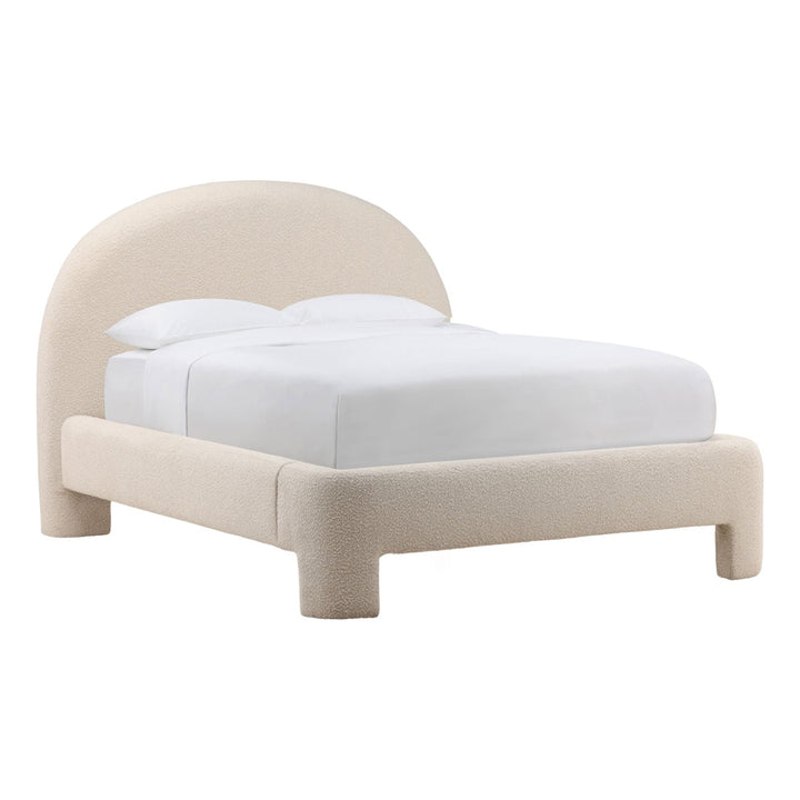 Amira Cream Performance Boucle Bed, Queen, three-quarter studio view