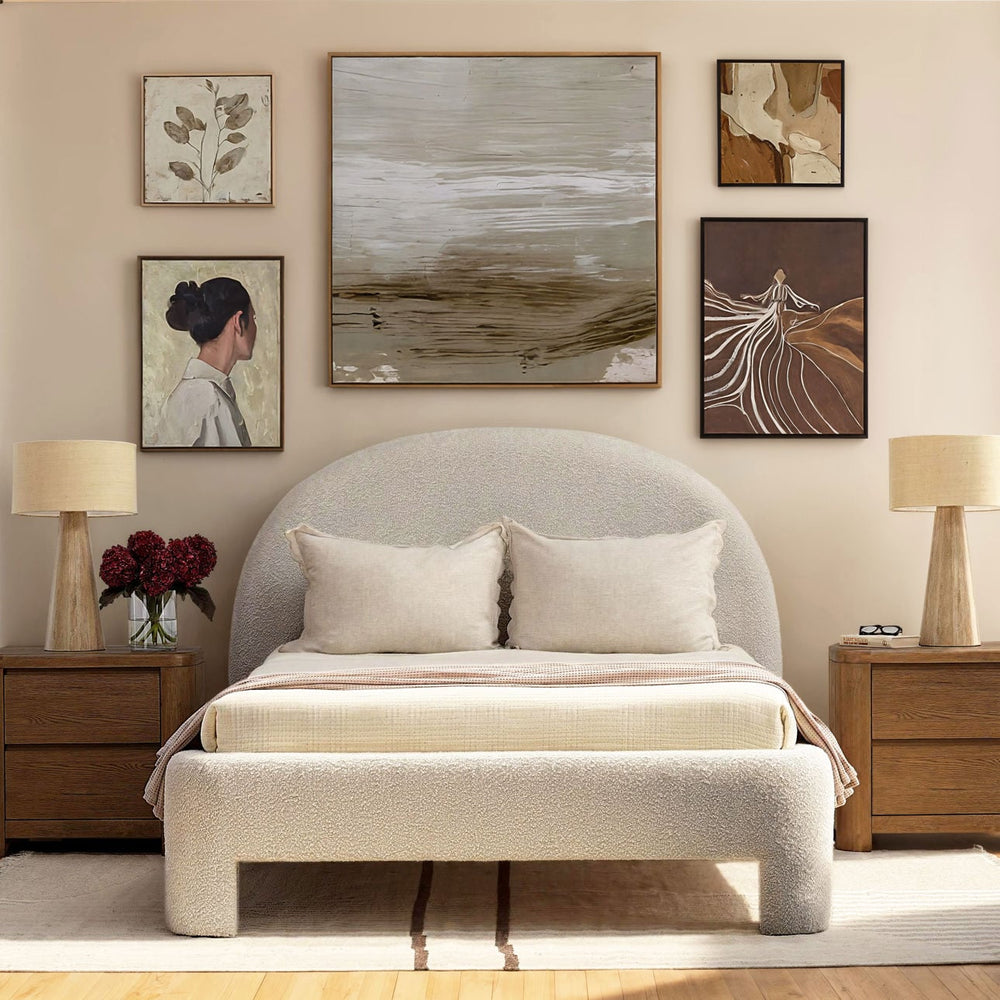 Amira Cream Performance Boucle Bed, Queen, lifestyle view