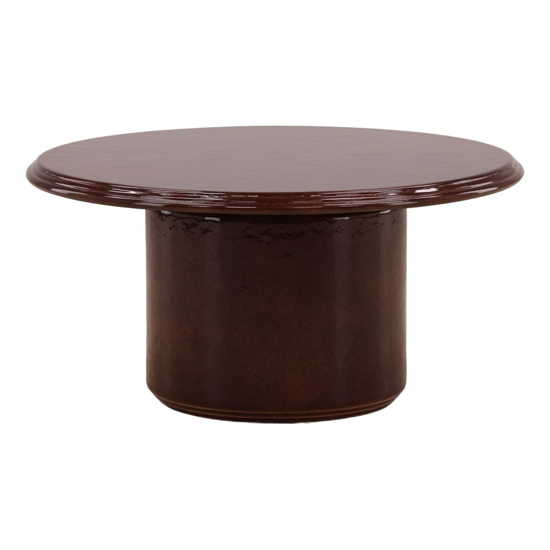 Runa Burgundy Outdoor Coffee Table, three-quarter studio view