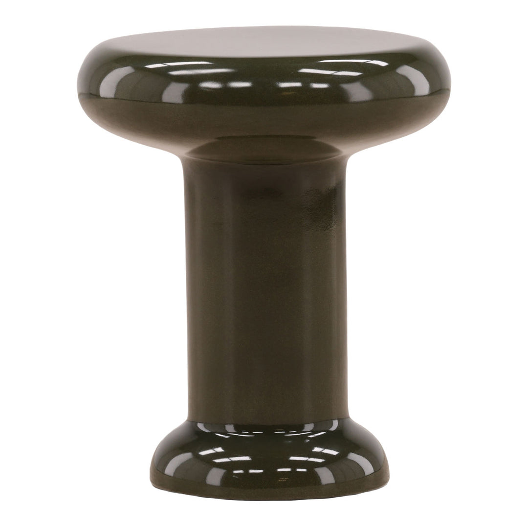 Kora Gloss Concrete Side Table, Olive, three-quarter studio view