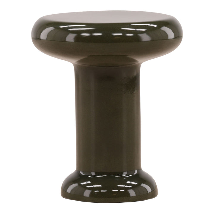 Kora Gloss Concrete Side Table, Olive, three-quarter studio view