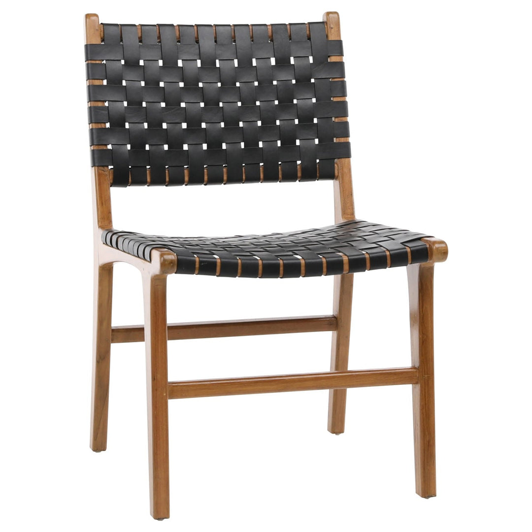 Dalen Woven Leather Dining Chair, three-quarter studio view