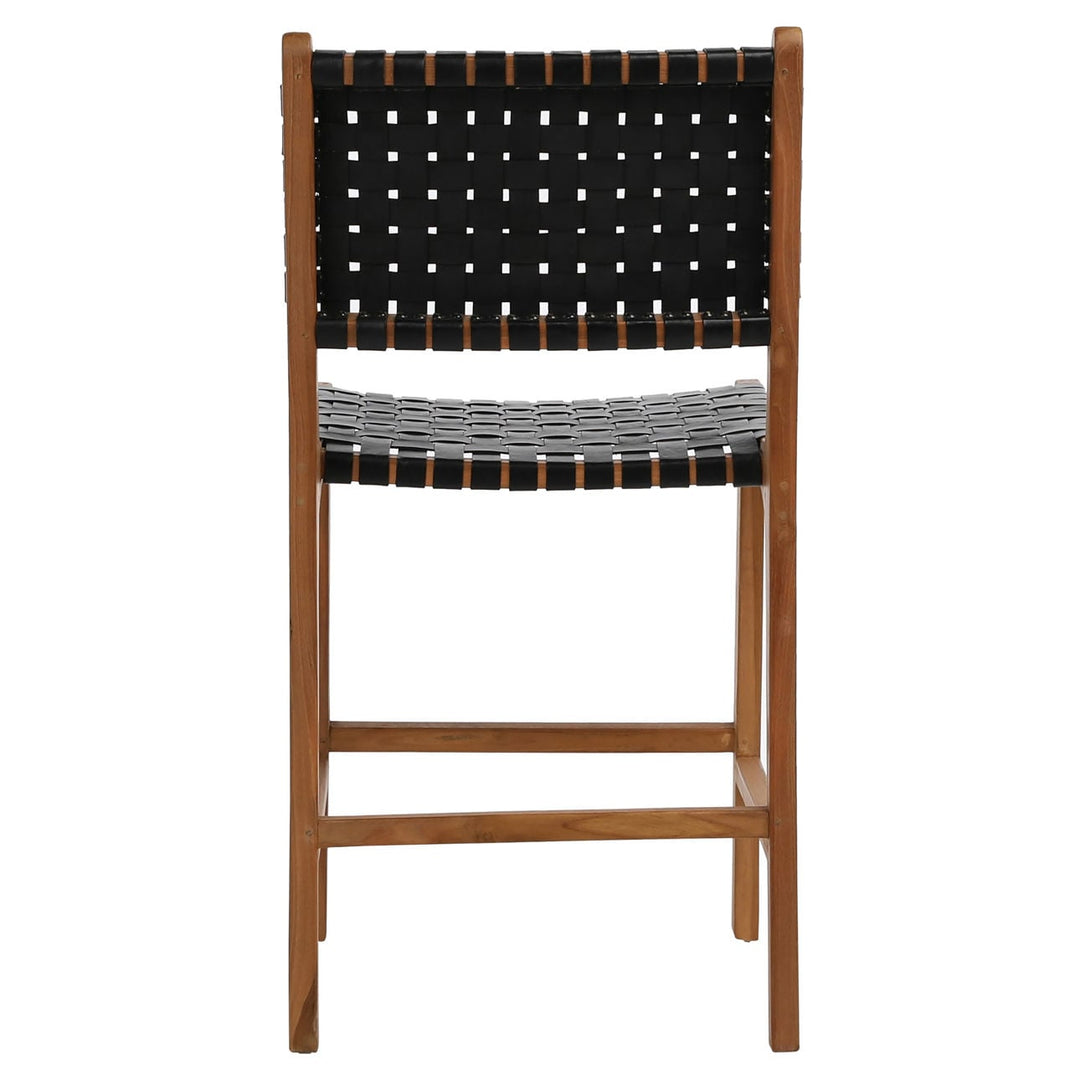 Dalren Leather Teak Counter Stool, Black Leather / Natural Frame, back view