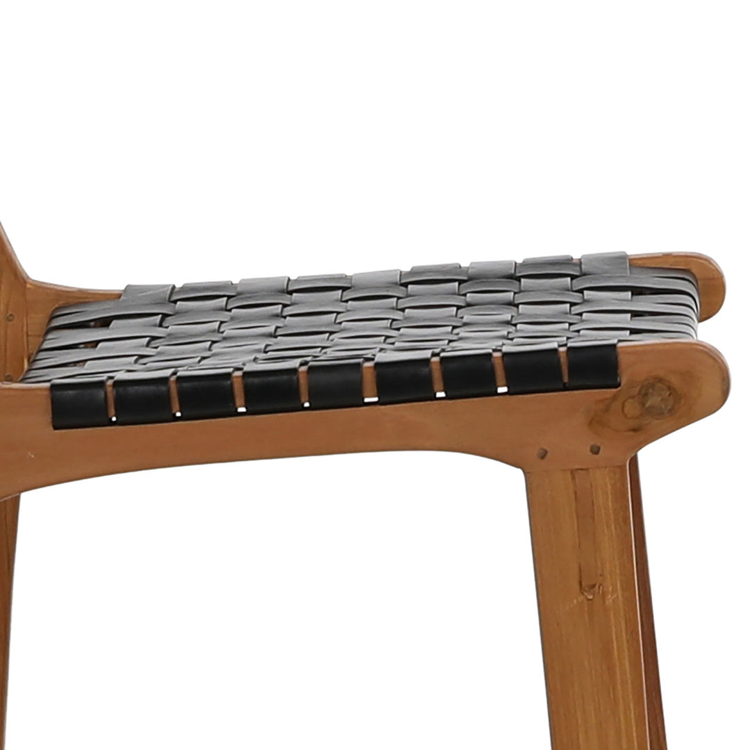 Dalren Leather Teak Counter Stool, Black Leather / Natural Frame, detail 1 view
