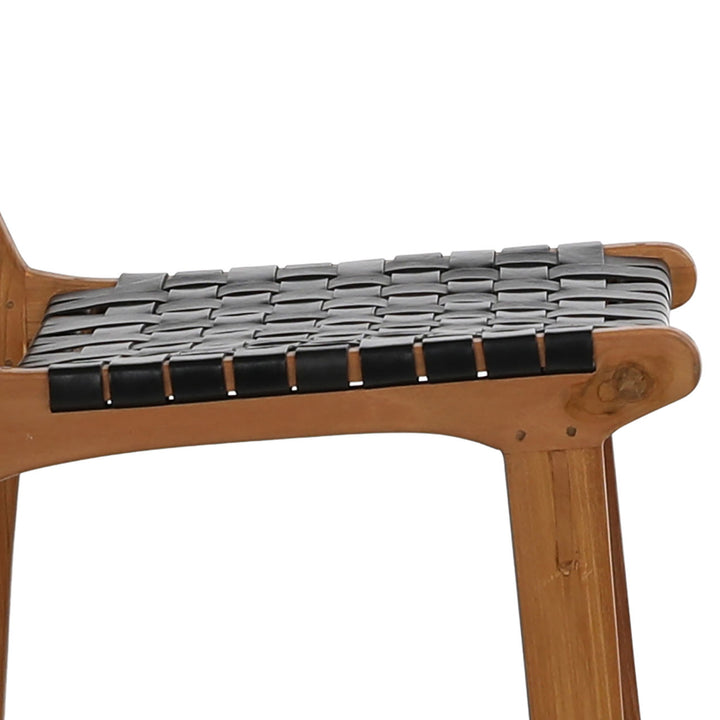 Dalren Leather Teak Counter Stool, Black Leather / Natural Frame, detail 1 view