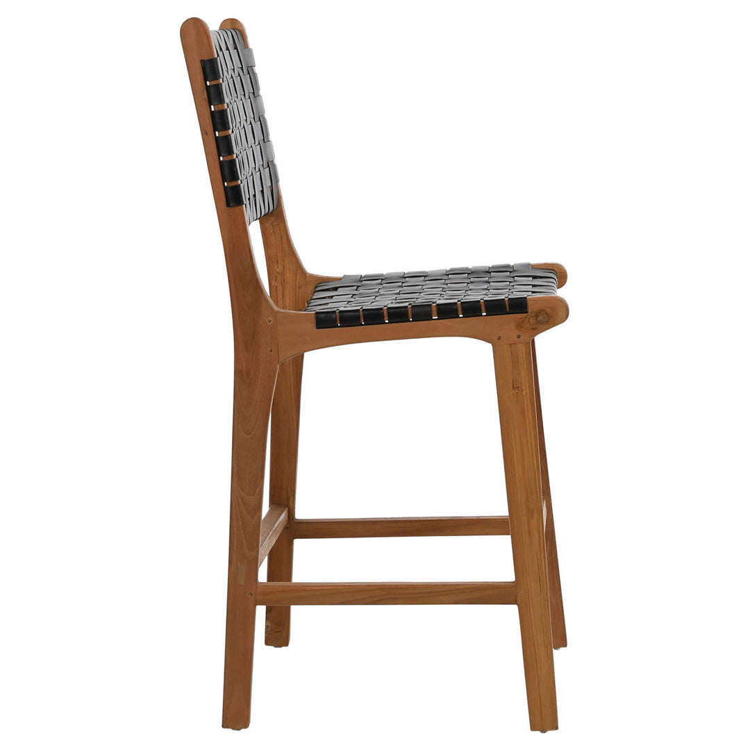 Dalren Leather Teak Counter Stool, Black Leather / Natural Frame, profile view