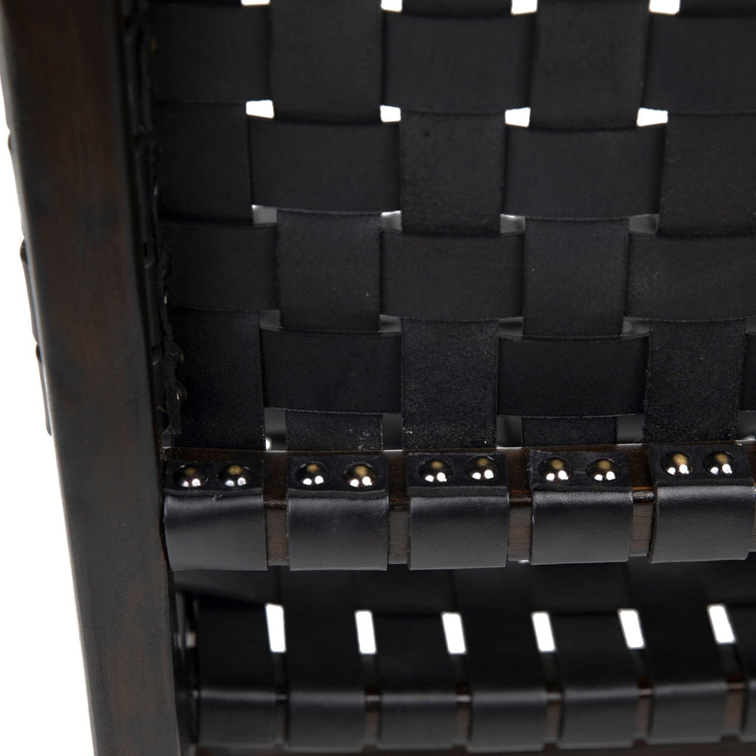 Dalren Leather Teak Counter Stool, Black Leather / Dark Brown Frame, detail 1 view