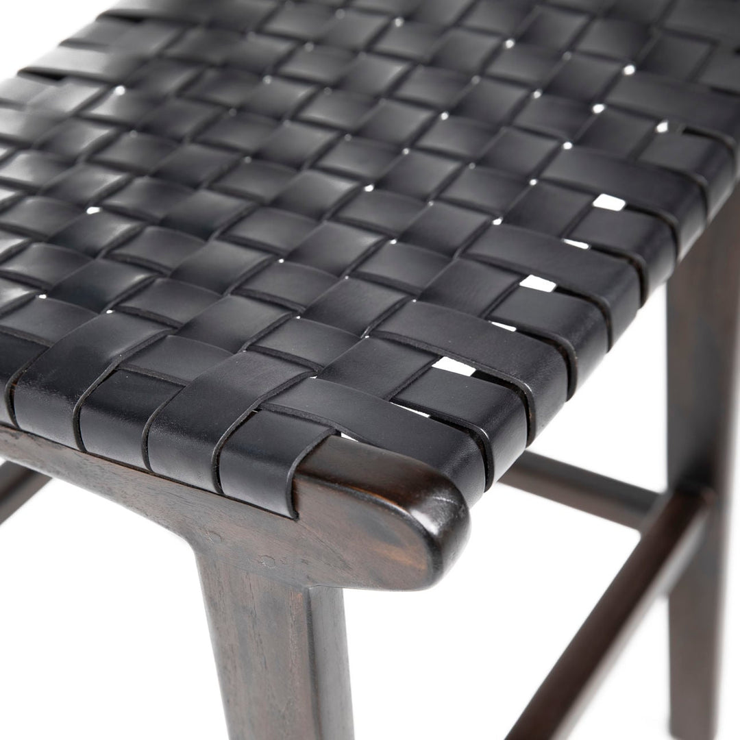 Dalren Leather Teak Counter Stool, Black Leather / Dark Brown Frame, detail 2 view