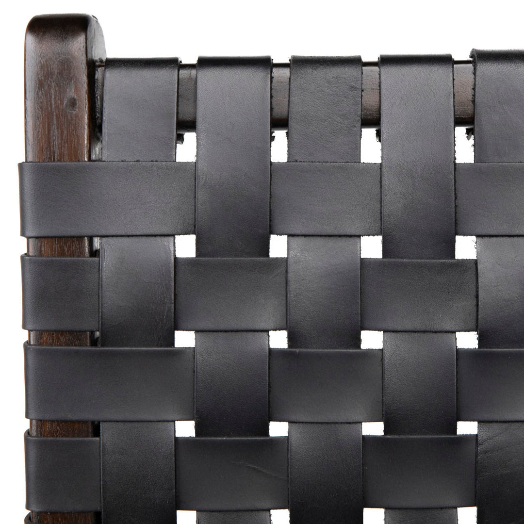 Dalren Leather Teak Counter Stool, Black Leather / Dark Brown Frame, detail 3 view