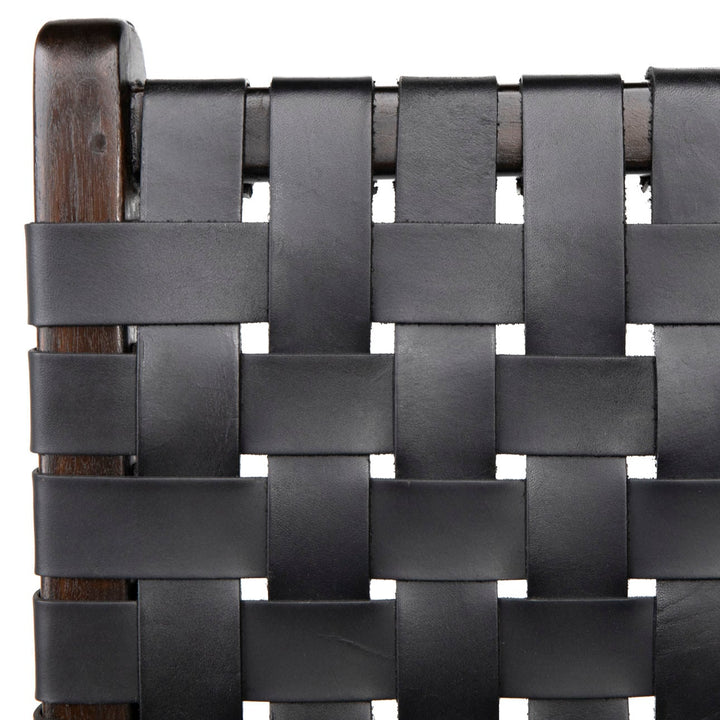 Dalren Leather Teak Counter Stool, Black Leather / Dark Brown Frame, detail 3 view