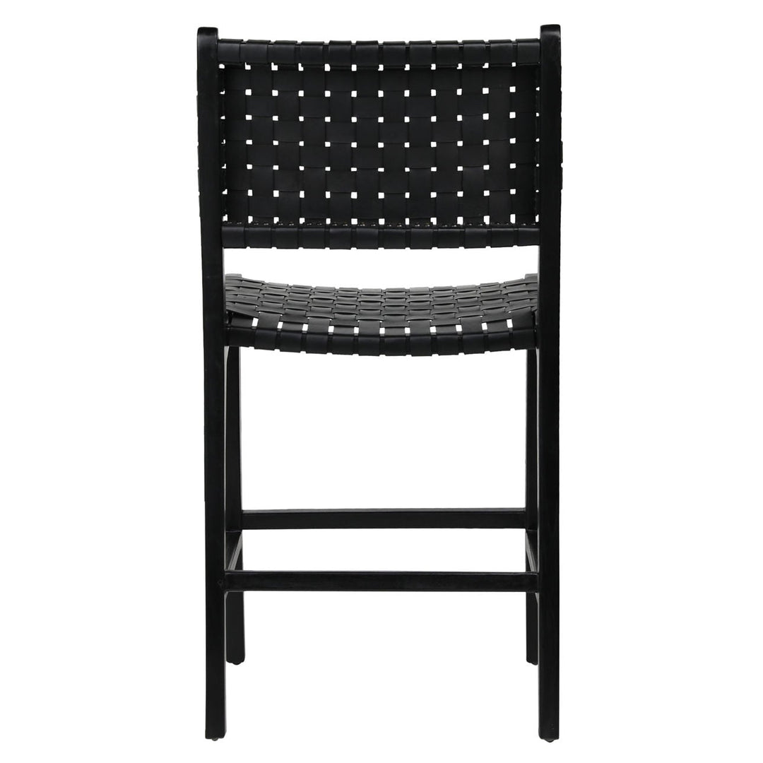 Dalren Leather Teak Counter Stool, Black Leather / Black Frame, back view