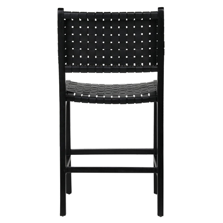 Dalren Leather Teak Counter Stool, Black Leather / Black Frame, back view