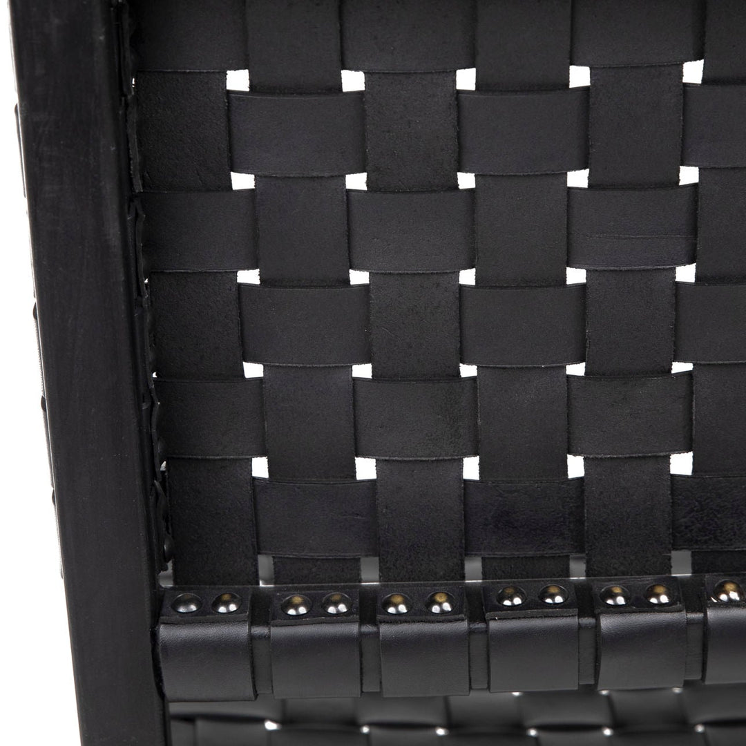 Dalren Leather Teak Counter Stool, Black Leather / Black Frame, detail 1 view