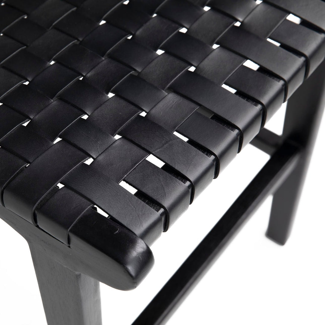 Dalren Leather Teak Counter Stool, Black Leather / Black Frame, detail 2 view