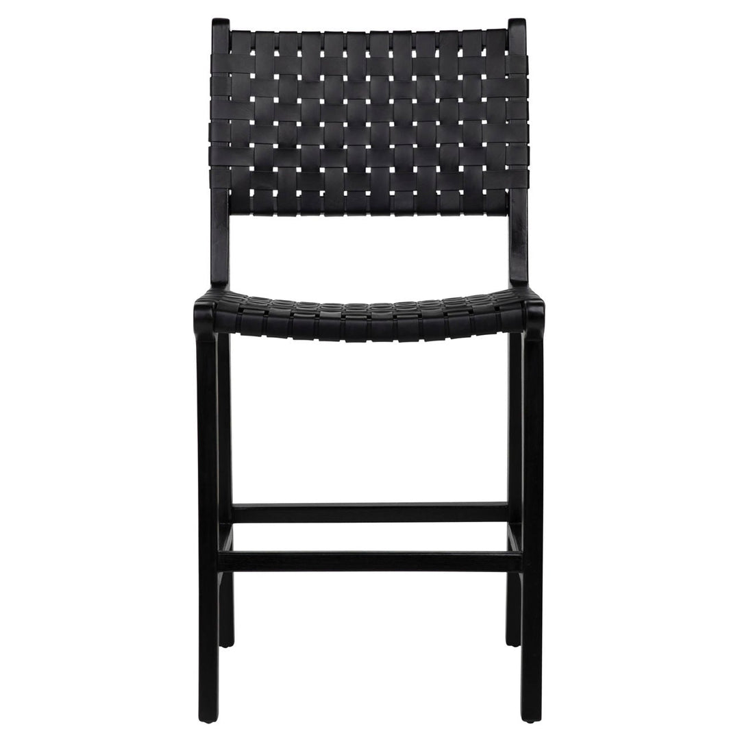 Dalren Leather Teak Counter Stool, Black Leather / Black Frame, front view