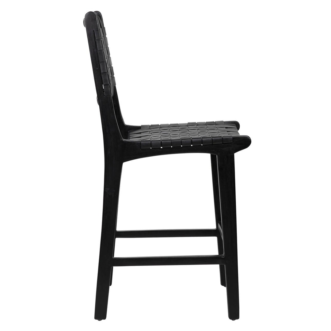 Dalren Leather Teak Counter Stool, Black Leather / Black Frame, profile view