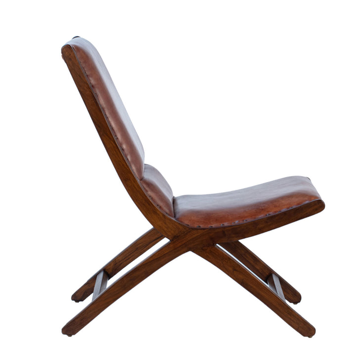 Gideon Leather and Teak Lounge Chair, profile view