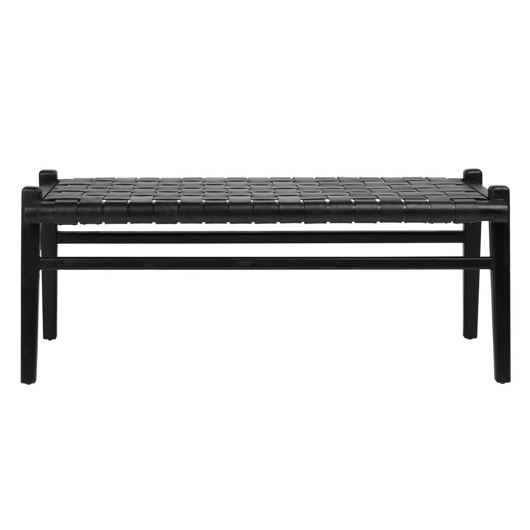 Salem Woven Leather Bench, front view