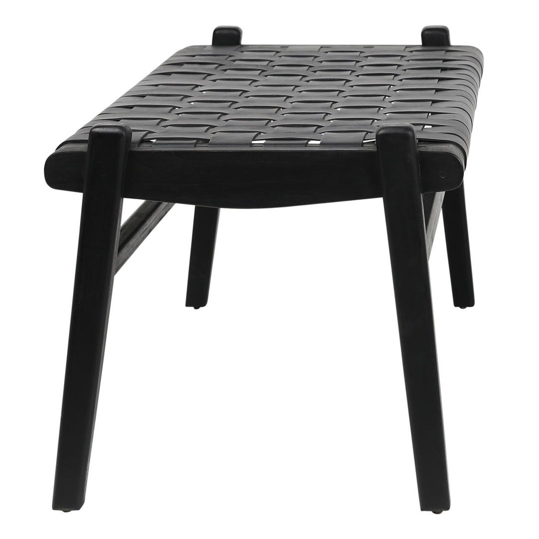 Salem Woven Leather Bench, profile view