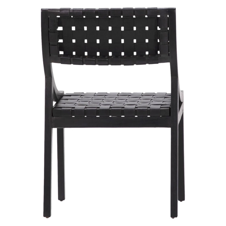 Cami Black Leather and Teak Dining Chair, back view