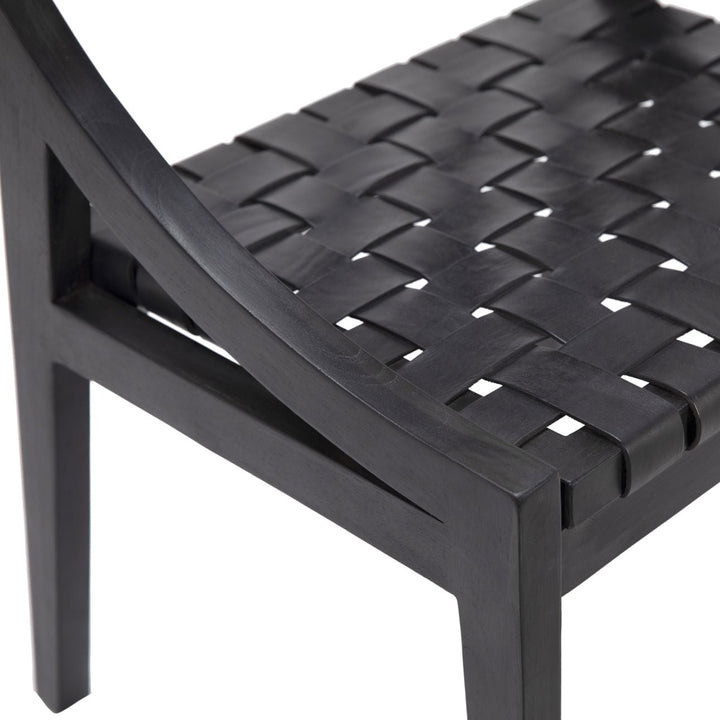 Cami Black Leather and Teak Dining Chair, detail 1 view