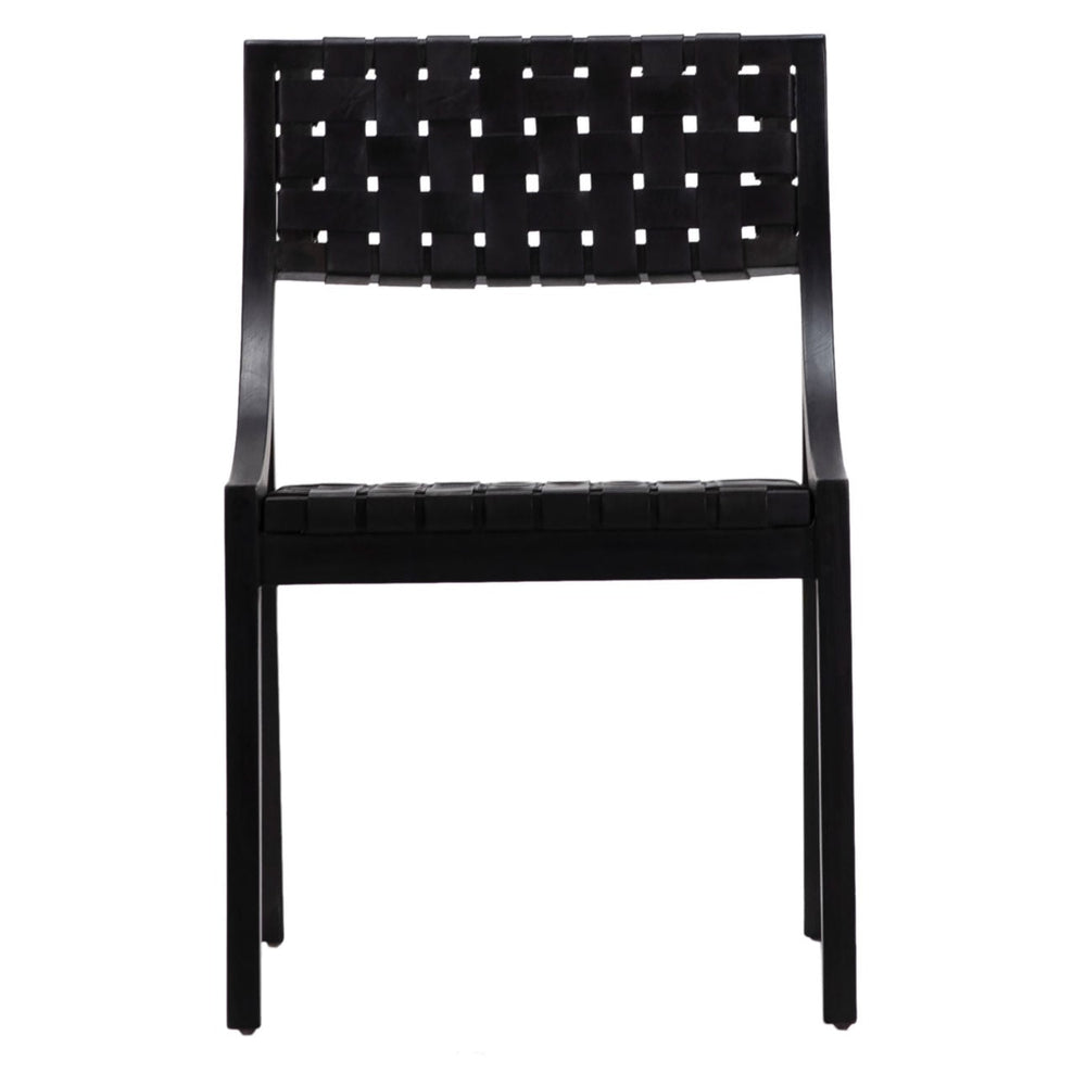 Cami Black Leather and Teak Dining Chair, front view