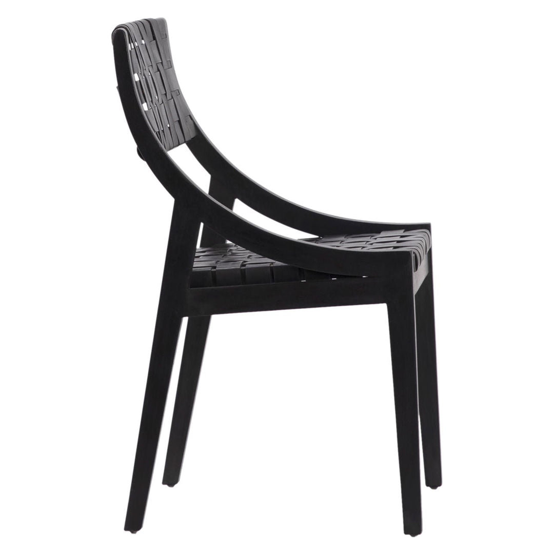 Cami Black Leather and Teak Dining Chair, profile view