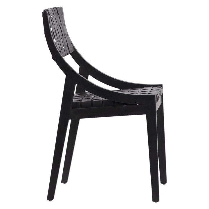 Cami Black Leather and Teak Dining Chair, profile view