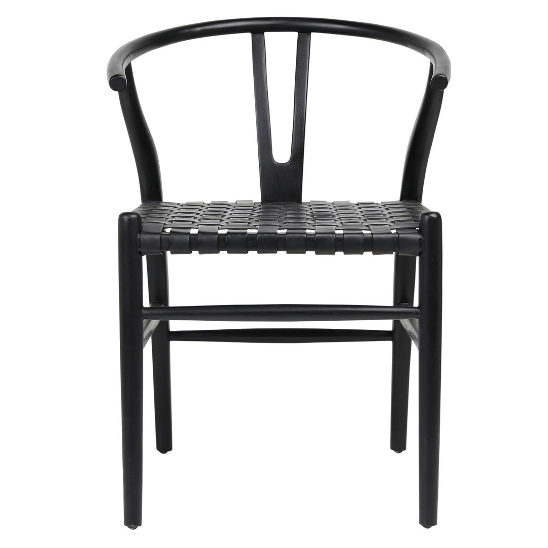 Beren Woven Leather and Teak Dining Chair, front view