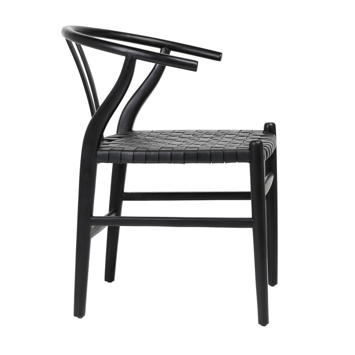 Beren Woven Leather and Teak Dining Chair, profile view