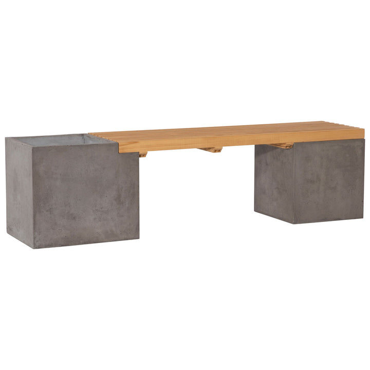 Bowen Outdoor Bench, three-quarter studio view