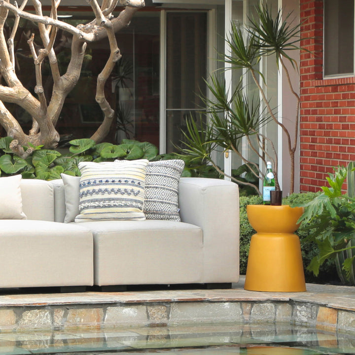Maris Yellow Outdoor Side Table, manufacturer lifestyle setting