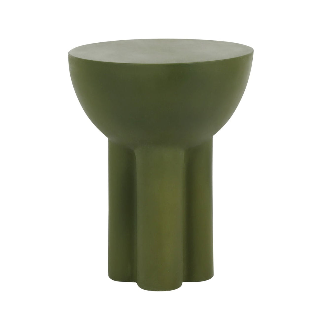 Reva Concrete Outdoor Side Table, Olive Green, three-quarter studio view