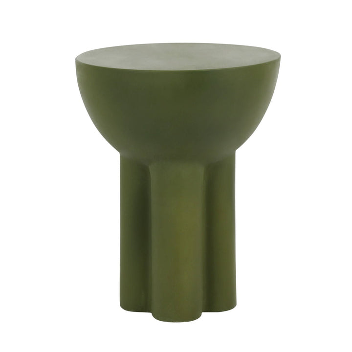 Reva Concrete Outdoor Side Table, Olive Green, three-quarter studio view