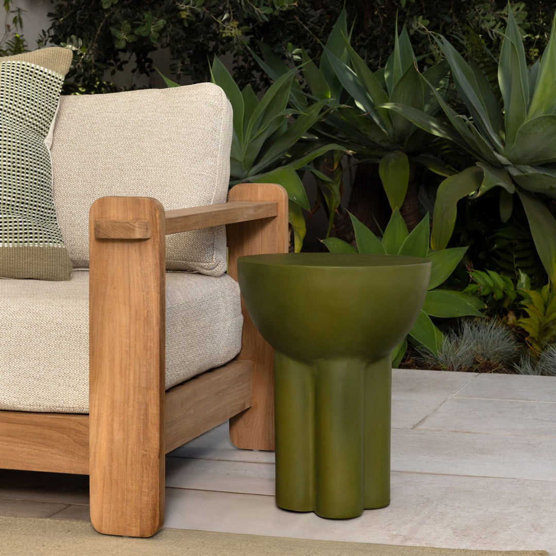Reva Concrete Outdoor Side Table, Olive Green, manufacturer lifestyle setting