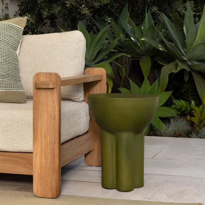 Reva Concrete Outdoor Side Table, Olive Green, manufacturer lifestyle setting