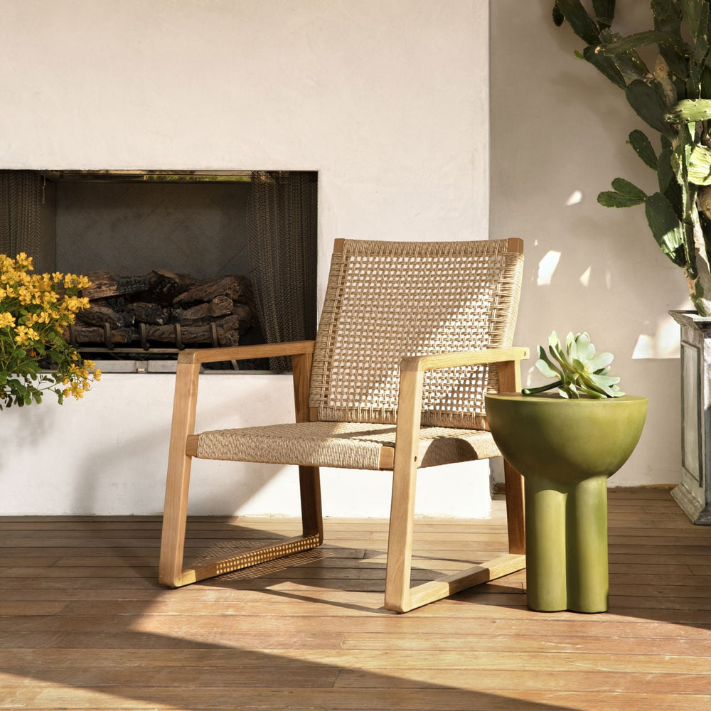Reva Concrete Outdoor Side Table, Olive Green, manufacturer lifestyle setting
